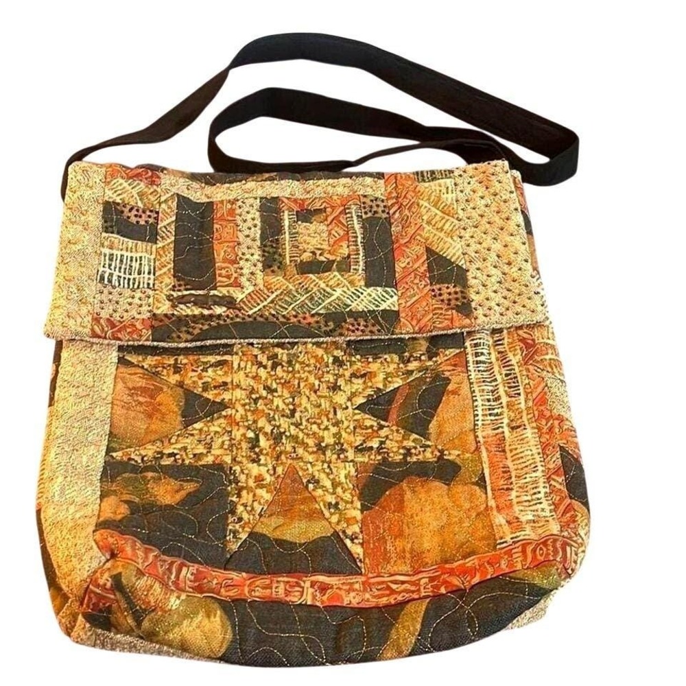 Artisan Quilted Patchwork Crossbody Bag Beaded Star Boho Shoulder Bag